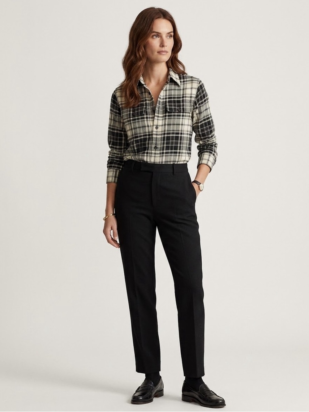 Ralph Lauren Plaid Flannel Shirt Size 8 Black White